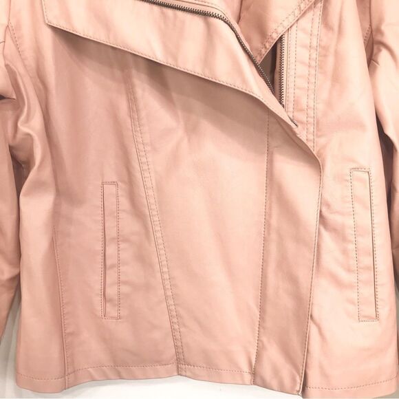 A New Day Pink Faux Leather Moto Style Asymmetrical Zip Up Jacket - Picture 7 of 16